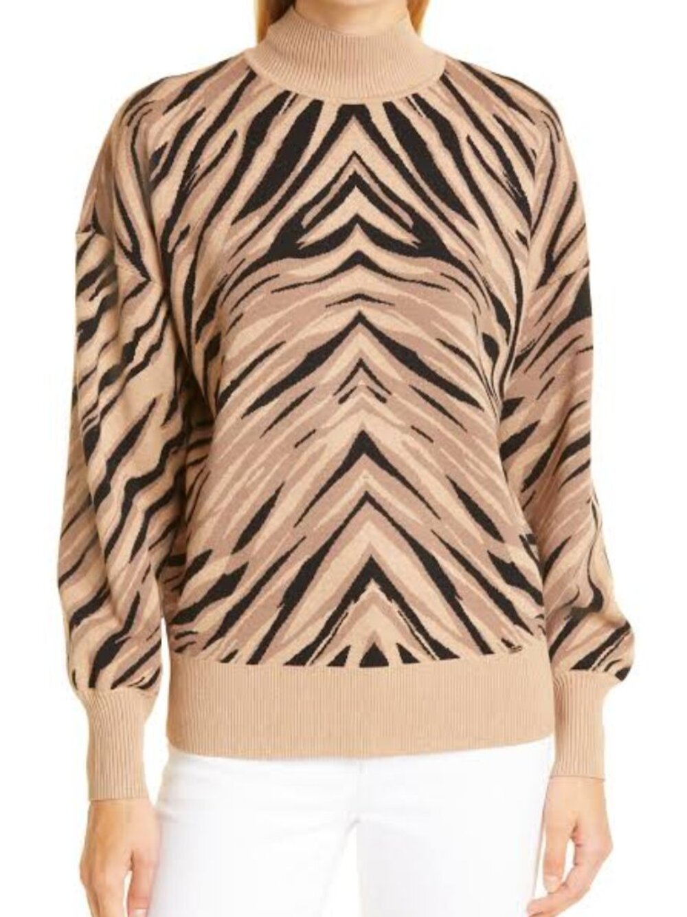 NWOT TED BAKER LONDON Panthia Animal Stripe Print Sweater Size 2 US 6 Tan Black